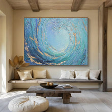 Load image into Gallery viewer, “Blue and Gold Swirl” - Textured Abstract Acrylic, Good for Luxury Bathroom and Living Room DLZ254
