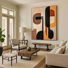 Load image into Gallery viewer, “Wood - Toned Geometric Shapes” - Brown, Black, Beige Abstract Art on Canvas DKH1242
