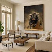 Load image into Gallery viewer, “Powerful Black Bull” - Dark Brown, Black, and White Animal Art on Canvas DKH1409
