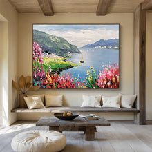 Load image into Gallery viewer, “Lakeside Village” - Colorful Abstract Acrylic of a Lakeside Scene, Suits Conservatory and Porch DLZ209
