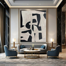 Load image into Gallery viewer, Hand - painted Extensive Black - White Geometric Abstract Acrylic Art for Minimalist Galleries LargeART0132
