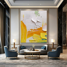 Load image into Gallery viewer, Bright Yellow &amp; White Textured Abstract Painting, Suited for Cheerful Kitchen &amp; Creative Studio LargeART1346
