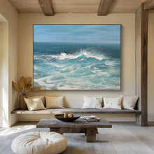 Load image into Gallery viewer, Dynamic Ocean Waves in Blue Abstract acrylic painting DLZ025
