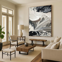 Load image into Gallery viewer, Black - White Swirled Textures Art – Ideal for Dramatic Dining Room &amp; Avant - Garde Fashion Boutique LargeART0713
