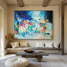 Load image into Gallery viewer, Blue &amp; Colorful Abstract Fusion - Energetic Living Room Art LargeART1503
