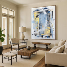 Load image into Gallery viewer, Enormous Blue and Gold Abstract Geometry Acrylic for Chic Home Office &amp; Glamorous Dining Room LargeART0311
