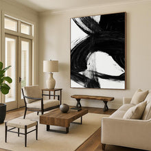 Load image into Gallery viewer, Intense Black Ink Crescendos – Dramatic Black Brushstrokes on White Abstract DTP196
