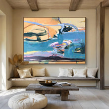 Load image into Gallery viewer, Expressive Color Fusion Blue, Orange &amp; Bold Brushstrokes on Canvas DLZ007
