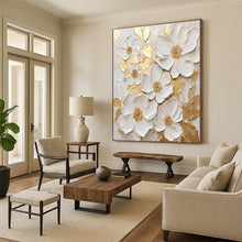 Load image into Gallery viewer, White Flowers with Gold Accents Acrylic Art - Ideal for Luxe Dining Room &amp; Elegant Bedroom LargeART0658
