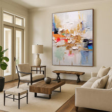 Load image into Gallery viewer, “Gold - Accented Color Burst” Abstract Painting on Canvas, Luxe Living Room Decor DKH1056
