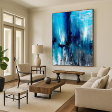Load image into Gallery viewer, Hand - painted Large - scale Deep Blue Abstract Cascade Acrylic Art for Serene Bedrooms LargeART0024
