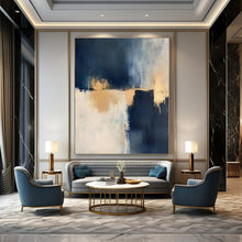 Load image into Gallery viewer, Navy &amp; Gold Abstract Canvas Painting, Perfect for Luxury Penthouse Dining Room &amp; Sophisticated Library LargeART1309
