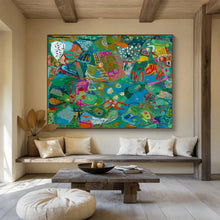 Load image into Gallery viewer, “Green and Blue Abstract Tapestry” - Colorful Abstract Acrylic, Fits Gallery and Dining Room DLZ235
