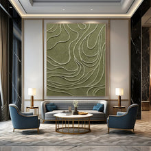 Load image into Gallery viewer, Large - Scale Hand - painted Olive Green Wavy Relief Acrylic Art for Nature - Inspired Living Rooms LargeART0144
