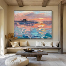 Load image into Gallery viewer, “Sunset Over Water” - Impressionistic Abstract Acrylic of a Coastal Sunset, Perfect for Balcony and Guest Room DLZ205
