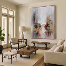 Load image into Gallery viewer, “Abstract Textured Landscape with Gold Accents” - Grey, Gold, Red Abstract Art on Canvas DKH1168
