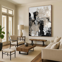Load image into Gallery viewer, “Monochrome Textured Abstraction” Abstract Black - and - Beige Painting on Canvas, Modern Wall Decor DKH966
