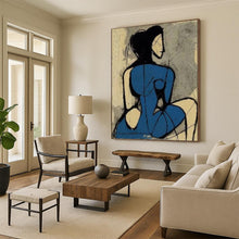 Load image into Gallery viewer, “Abstract Blue Figure” - Blue, Black, and Beige Figurative Art on Canvas DKH1417
