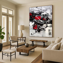 Load image into Gallery viewer, “Vibrant Chaos” – Splashes of red, black, white, and gray, energetic abstract forms DTP383
