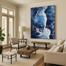 Load image into Gallery viewer, “Blue Ocean with White Impasto” – Deep blue ocean, white impasto forming wave - like shapes. DTP335
