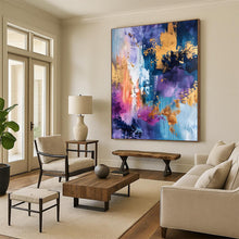 Load image into Gallery viewer, “Cosmic Color Burst” – Abstract Acrylic Painting with Purple, Blue &amp; Gold Hues DTP282
