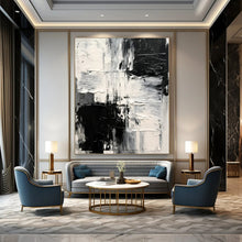 Load image into Gallery viewer, Black &amp; White Textured Abstract Canvas Painting, Ideal for Contemporary Gallery &amp; Monochrome Home Office LargeART1248
