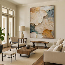 Load image into Gallery viewer, “3D Floral Leaf Detail” - Beige and Green Textured Art on Canvas DKH1385

