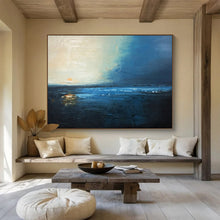 Load image into Gallery viewer, Blue - Toned Coastal Sunset Abstract Painting on Canvas - “Twilight Tide” DKH647

