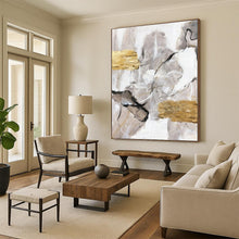 Load image into Gallery viewer, “Neutral Abstract with Gold Accents” - Grey, White, Gold Abstract Art on Canvas DKH1301
