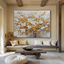 Load image into Gallery viewer, “Golden and White Blossom Tree” - Textured Floral Abstract Acrylic, Ideal for Luxury Bedroom and Dining Room DLZ246
