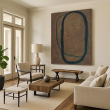 Load image into Gallery viewer, “Oval Line Overlap” - Brown, Green, Black Abstract Line Art on Canvas DKH1153
