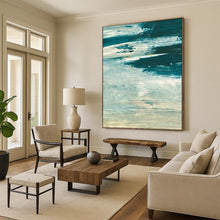 Load image into Gallery viewer, “Seascape Swirl” - Blues, whites, dynamic brushstrokes, ocean motion DTP176
