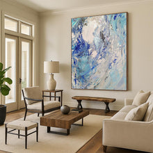 Load image into Gallery viewer, “Textured Blue and White Abstract Waves” - Blue, White, Grey Abstract Art on Canvas DKH1288
