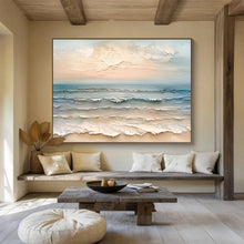 Load image into Gallery viewer, Textured “Sunset Beach Waves” Painting on Canvas, Coastal Art Statement DKH795
