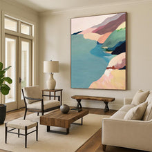 Load image into Gallery viewer, “Colorful Coastal Landscape” - Pink, Blue, and Green Nature Art on Canvas DKH1413
