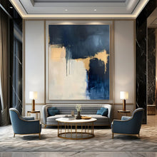 Load image into Gallery viewer, Navy &amp; Gold Abstract Canvas Painting 2, Suited for Art - Filled Hallway &amp; Modern Boutique LargeART1310
