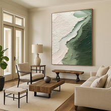 Load image into Gallery viewer, “Textured Green and White Abstraction” - Layered Color Field Art on Canvas DKH1382
