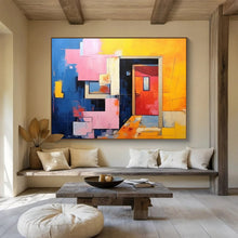 Load image into Gallery viewer, Geometric Doorway Abstract Painting on Canvas - “Architectural Pop” DKH642
