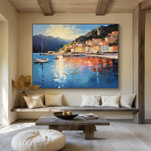 Load image into Gallery viewer, Coastal Town “Sunny Harbor” Painting on Canvas, Luminous Seaside Art DKH877
