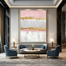 Load image into Gallery viewer, Grand Hand - painted Pink and Gold Elegance Acrylic Art for Glamorous Dining Rooms LargeART0207
