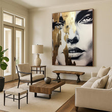Load image into Gallery viewer, Black - and - White Abstract Portrait, Gold - Drip Accent Art for Luxury Bedroom &amp; Sophisticated Lounge LargeART2192

