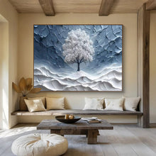 Load image into Gallery viewer, White Tree “Frosted Solitude” Painting on Canvas, Minimalist Landscape Art DKH829
