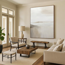 Load image into Gallery viewer, “Foggy Fjord” – Soft whites, beiges with faint island shapes in mist DTP359
