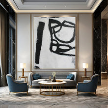 Load image into Gallery viewer, Black &amp; White Abstract Forms Painting, Perfect for Modern Gallery &amp; Monochrome Study LargeART1415
