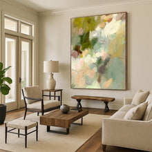 Load image into Gallery viewer, “Ethereal Green Floral Mist” - Mint, Pink, Purple Abstract Art on Canvas DKH1352
