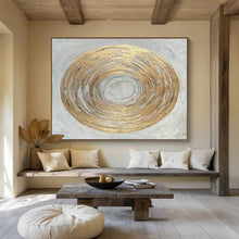 Load image into Gallery viewer, Golden Concentric Circles on Gray Abstract acrylic painting DLZ109
