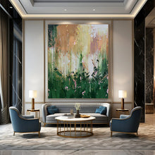 Load image into Gallery viewer, Green - Gold Floral Abstract Painting, Suited for Botanical - Themed Bedroom &amp; Garden - Lover’s Study LargeART1403
