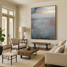 Load image into Gallery viewer, “Gilded Horizon” - Soft blues, whites, gold hints, serene landscape DTP173
