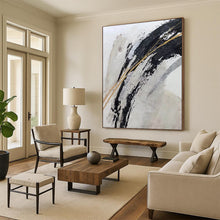 Load image into Gallery viewer, Black, Gold &amp; Silver Swirls – Abstract Acrylic with Metallic Accents DTP249

