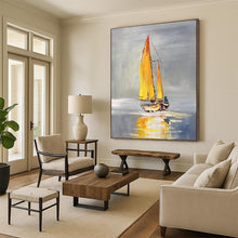 Load image into Gallery viewer, Yellow &amp; Gray Sailboat Abstract Art, Perfect for Bright Kitchen &amp; Sunny Porch LargeART2096
